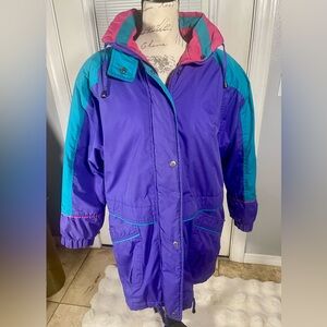 M CLEAN Vintage 90s IZZI Colorblock Winter Ski Jacket Puffer Teal‎ Purple Pink